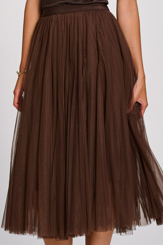 Tulle Godet Midi Skirt, Brown