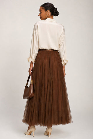 Tulle Godet Maxi Skirt, Brown