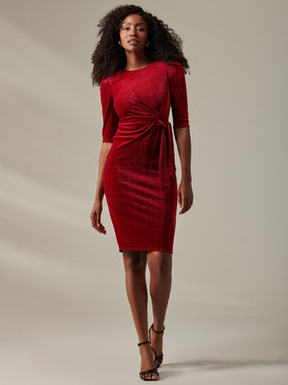 Metallic Thread Velvet Midi Dress, Burgundy