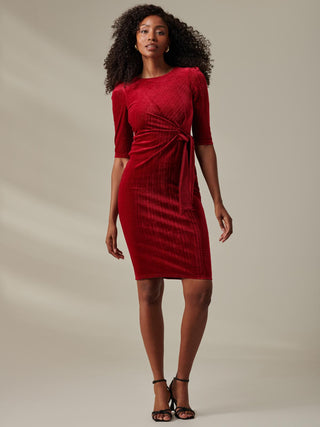 Metallic Thread Velvet Midi Dress, Burgundy