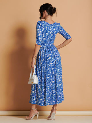 Kimber Jersey Pleated Maxi Dress, Blue Floral