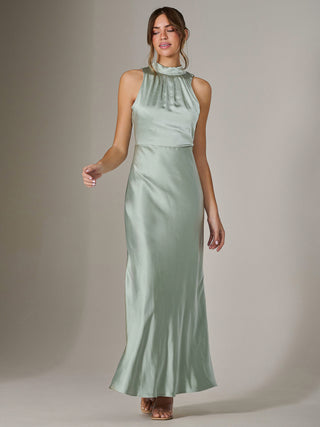 Halter Neck Maxi Dress, Green