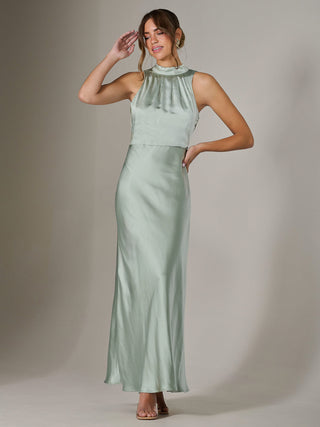 Halter Neck Maxi Dress, Green