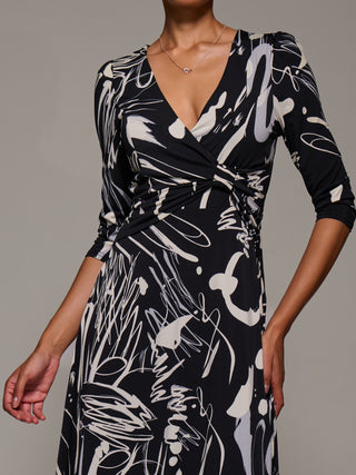 Jersey Ruched Waist Fit & Flare Maxi Dress, Black Abstract
