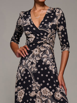 Jersey Ruched Waist Fit & Flare Maxi Dress, Black Floral