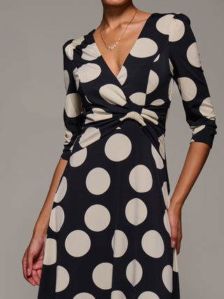 Jersey Ruched Waist Fit & Flare Maxi Dress, Black Polka Dot