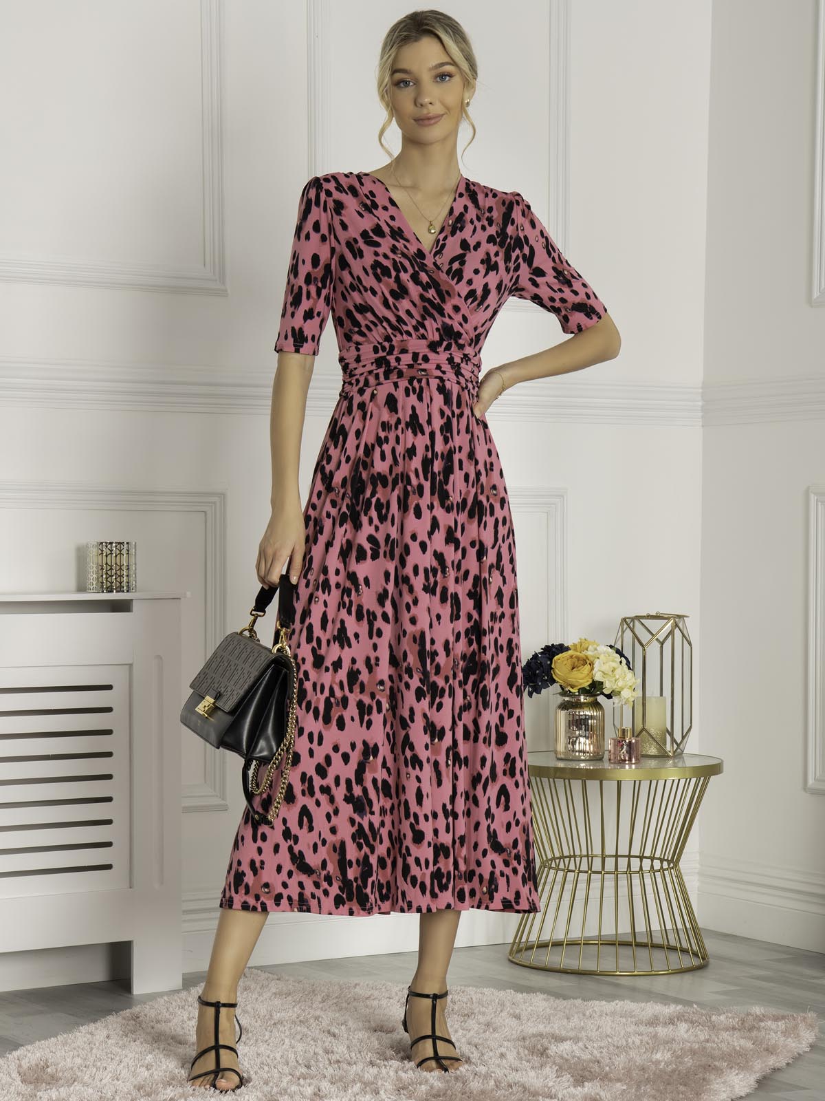 Jolie Moi Animal Print Wrap Neck Maxi Dress, Pink Animal
