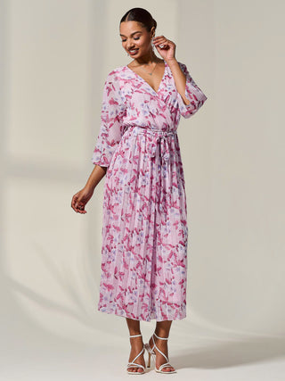 Flared Printed Chiffon Jumpsuit, Pink Floral