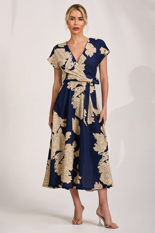 Kimono Sleeve Print Scuba Midaxi Dress, Navy Floral