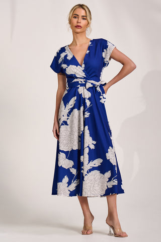 Kimono Sleeve Print Scuba Midaxi Dress, Royal Blue