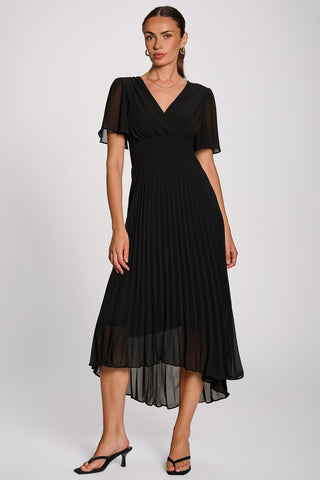 Chiffon Pleated Maxi Dress, Black