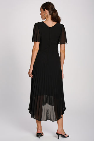Chiffon Pleated Maxi Dress, Black