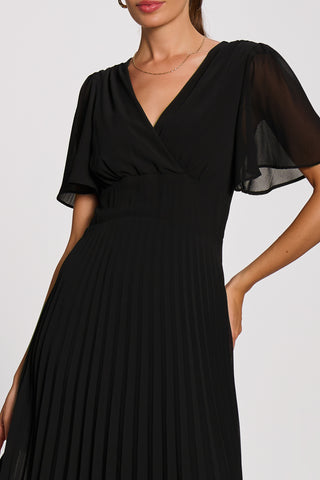 Chiffon Pleated Maxi Dress, Black
