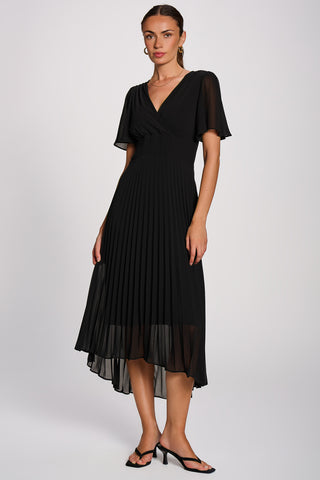 Chiffon Pleated Maxi Dress, Black