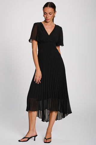 Chiffon Pleated Maxi Dress, Black