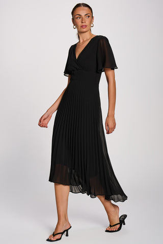 Chiffon Pleated Maxi Dress, Black