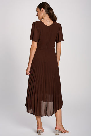 Chiffon Pleated Maxi Dress, Brown