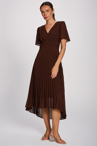 Chiffon Pleated Maxi Dress, Brown