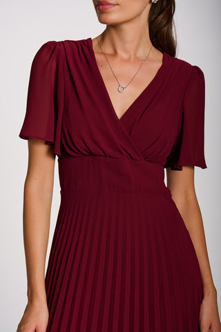 Chiffon Pleated Maxi Dress, Burgundy