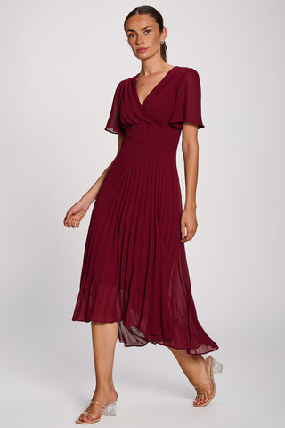 Chiffon Pleated Maxi Dress, Burgundy
