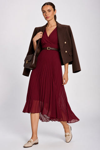 Chiffon Pleated Maxi Dress, Burgundy