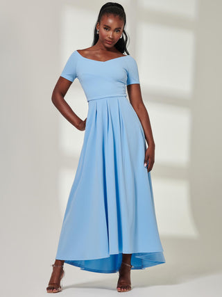 Yana Off Shoulder Scuba Maxi Dress, Blue