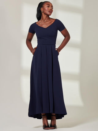 Yana Off Shoulder Scuba Maxi Dress, Navy