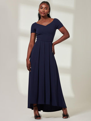 Yana Off Shoulder Scuba Maxi Dress, Navy