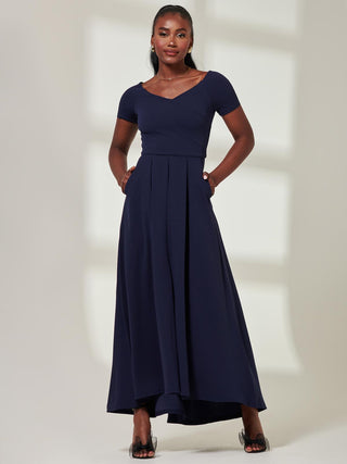 Yana Off Shoulder Scuba Maxi Dress, Navy