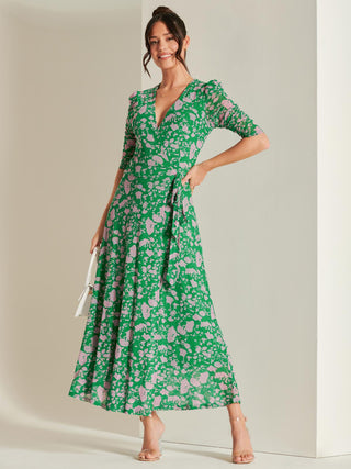 Plunge Neck Twist Front Maxi Dress, Green Geometric – Jolie Moi Retail