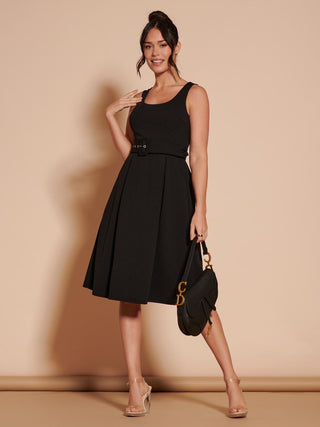 1950's Inspired Belted Swing Dress, Black