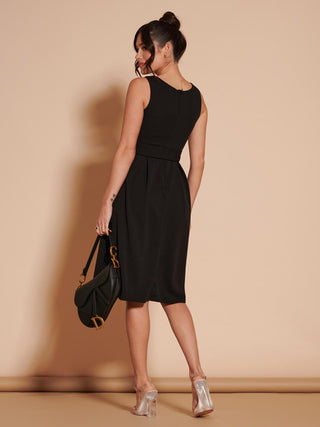 1950's Inspired Belted Swing Dress, Black
