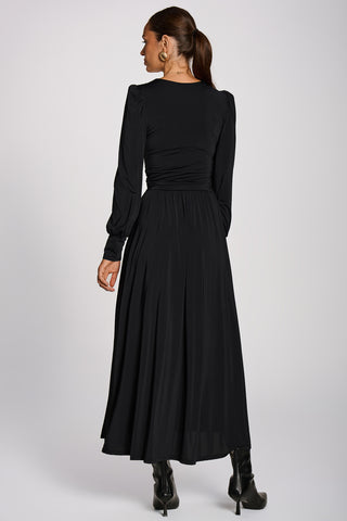 Long Sleeve Sheen Jersey Maxi Dress, Black