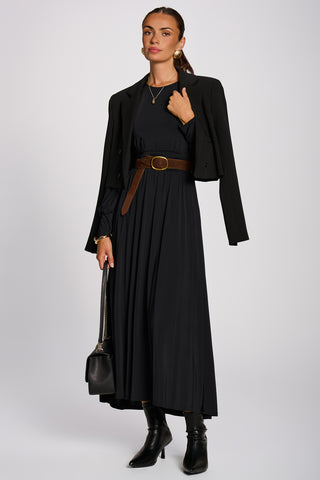 Long Sleeve Sheen Jersey Maxi Dress, Black