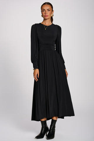 Long Sleeve Sheen Jersey Maxi Dress, Black