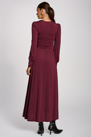 Long Sleeve Sheen Jersey Maxi Dress, Burgundy