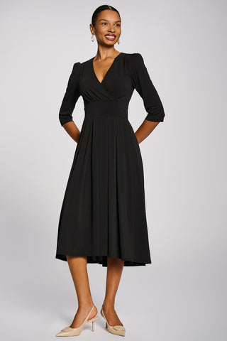 3/4 Sleeve Sheen Jersey Midi Dress, Black