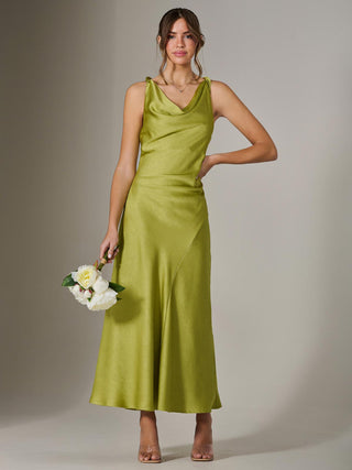 Twisted Shoulder Cowl Neck Midaxi Dress, Green Jolie Moi Wholesale Twisted Shoulder Cowl Neck Midaxi Dress, Green Jolie Moi Wholesale