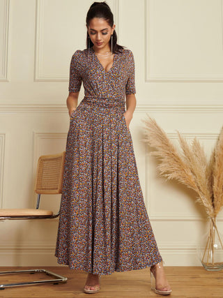 Wrap Front Viscose Maxi Dress, Navy Floral – Jolie Moi Wholesale Wrap Front Viscose Maxi Dress, Navy Floral – Jolie Moi Wholesale