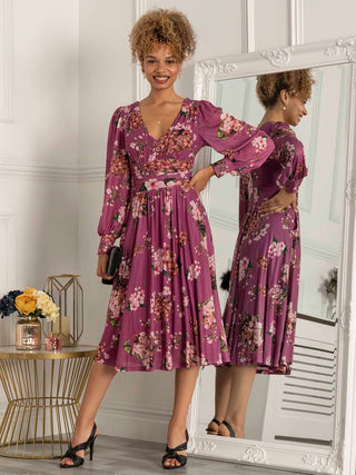 Phoebe Long Sleeve Mesh Dress, Mauve Purple