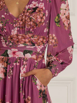 Phoebe Long Sleeve Mesh Dress, Mauve Purple