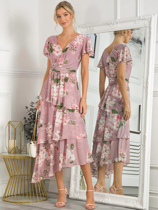 Elodie Tiered Mesh Maxi Dress, Dusty Pink Jolie Moi Wholesale Elodie Tiered Mesh Maxi Dress, Dusty Pink Jolie Moi Wholesale