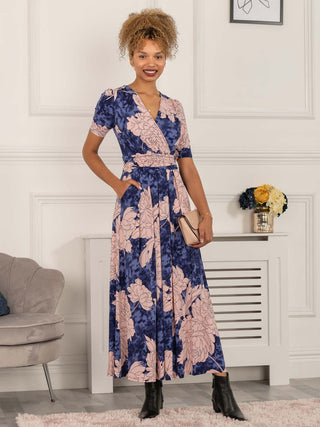 Evita Floral Print Maxi Jersey Dress, Floral Abstract Jolie Moi Wholesale Evita Floral Print Maxi Jersey Dress, Floral Abstract Jolie Moi Wholesale