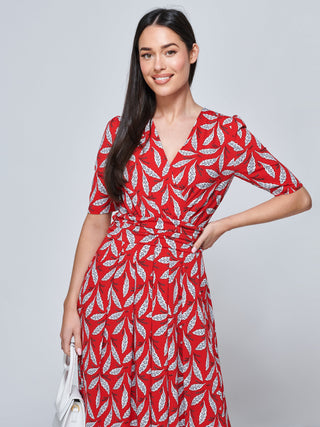 Coleen Wrap Maxi Dress,  Red Leafy