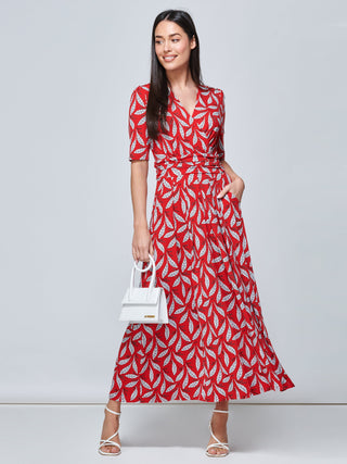 Coleen Wrap Maxi Dress,  Red Leafy