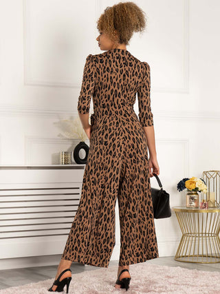 Jolie Moi Saphira Jersey Jumpsuit, Brown Animal