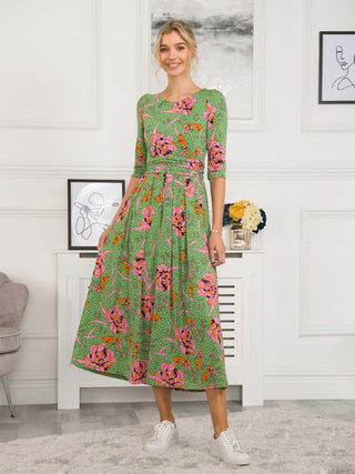 Kimberly Jersey 3/4 Sleeve Maxi Dress, Green Floral Jolie Moi Wholesale Kimberly Jersey 3/4 Sleeve Maxi Dress, Green Floral Jolie Moi Wholesale