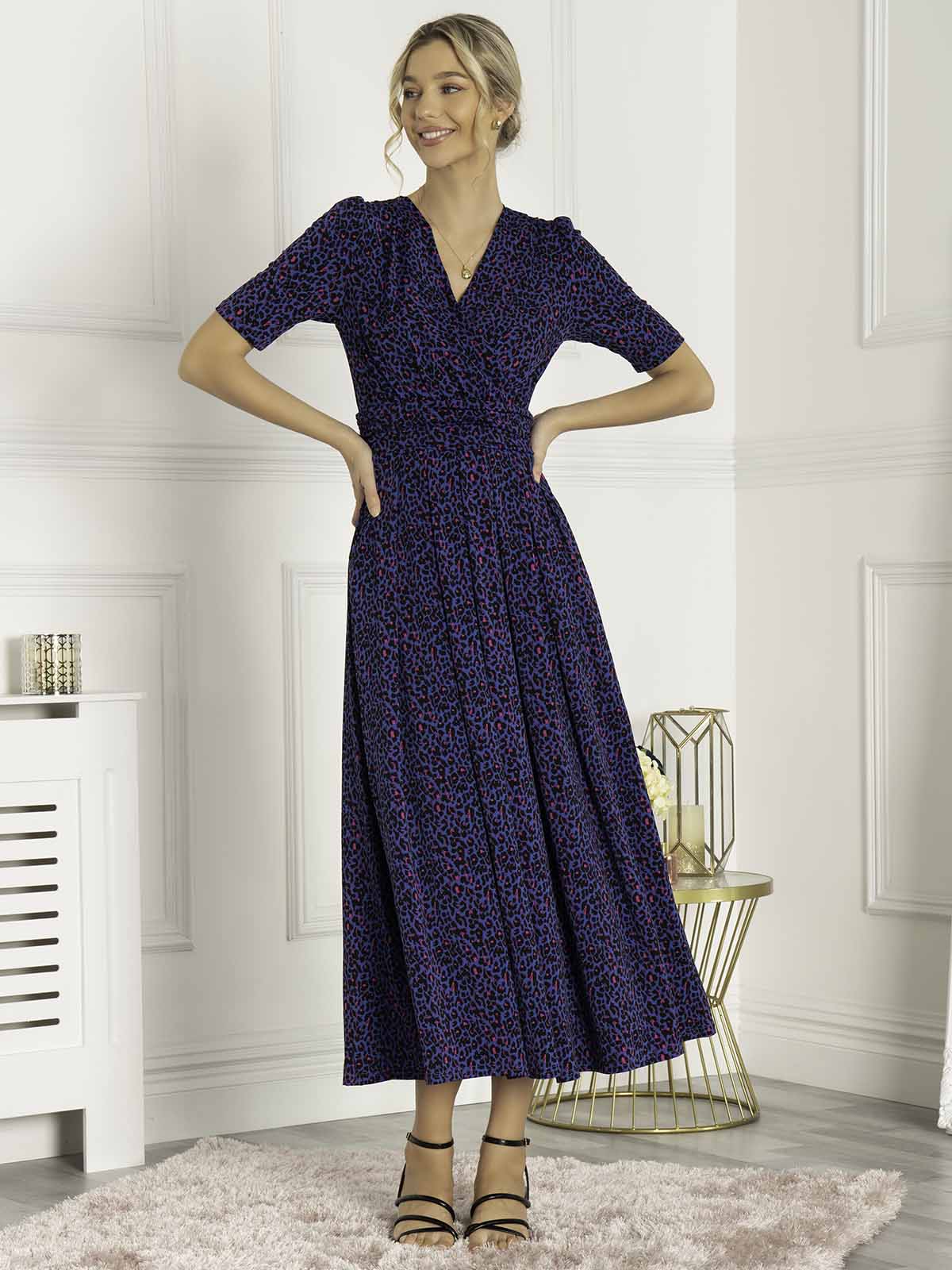 Jolie Moi Acadia Animal Print Wrap Maxi Dress, Blue Animal