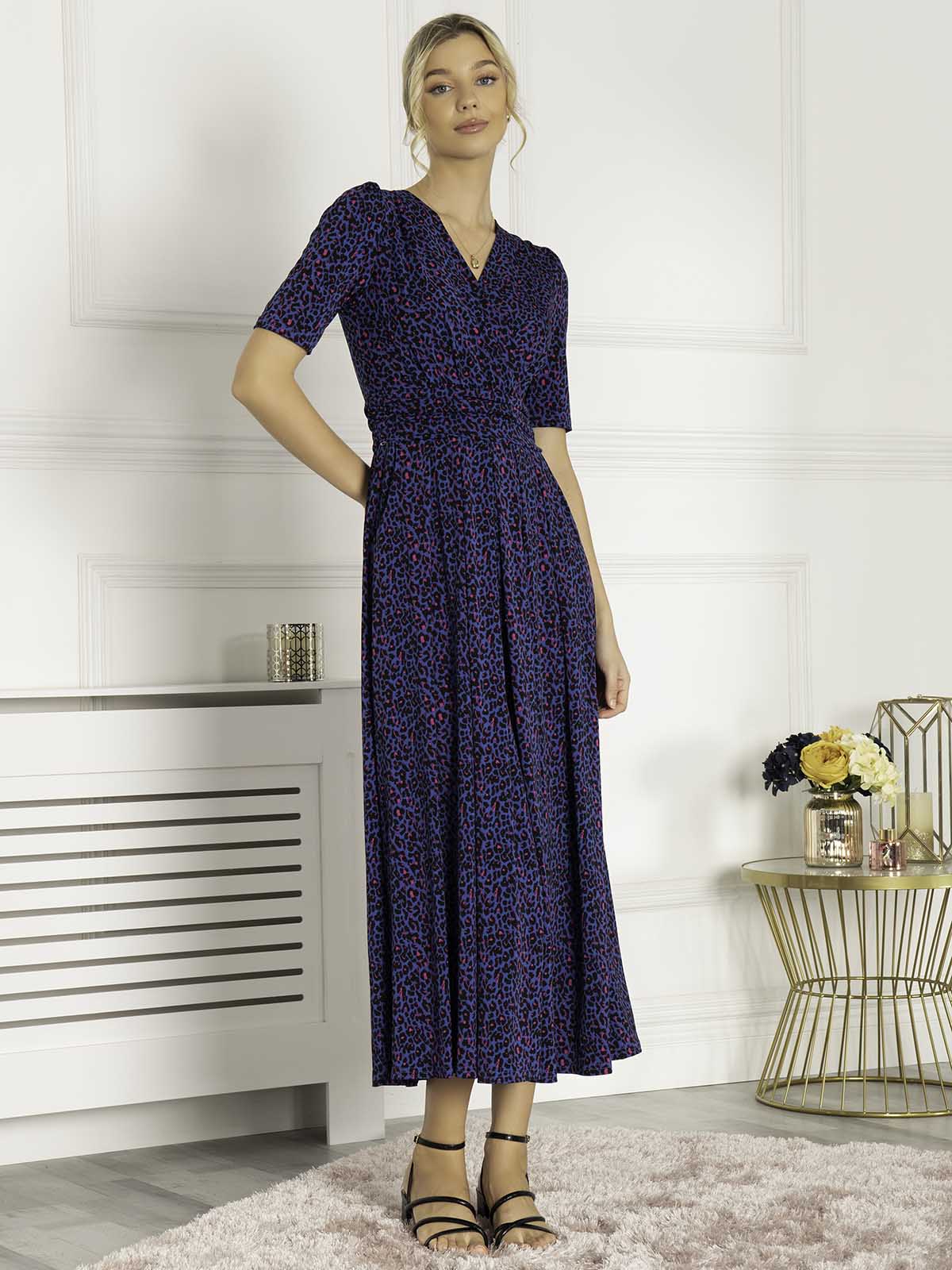 Jolie Moi Acadia Animal Print Wrap Maxi Dress, Blue Animal