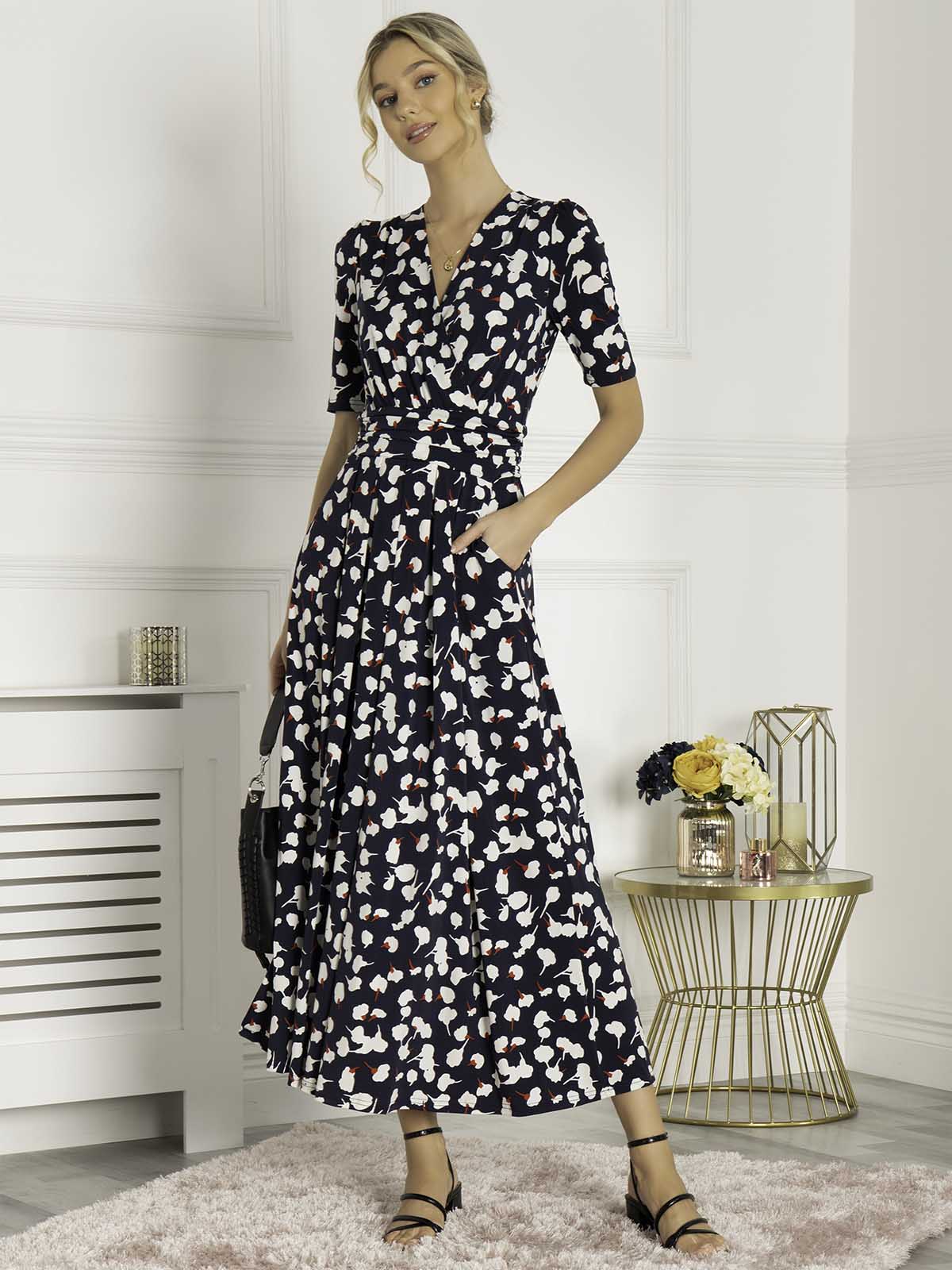 Jolie Moi Acadia Floral Print Wrap Maxi Dress, Navy White Floral